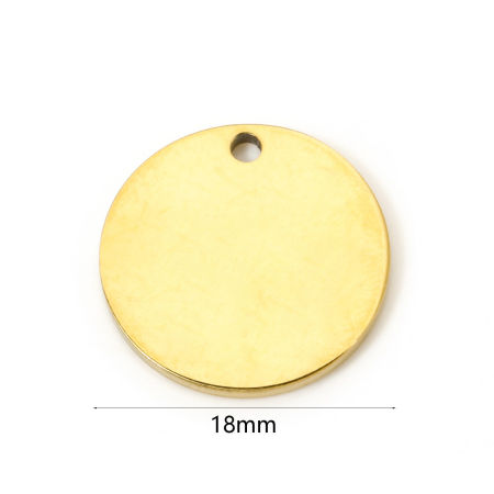 Picture of 3 PCs Eco-friendly PVD Vacuum Plating 304 Stainless Steel Blank Stamping Tags Disc Charms Round 18K Gold Plated Double-sided Polishing 18mm Dia.