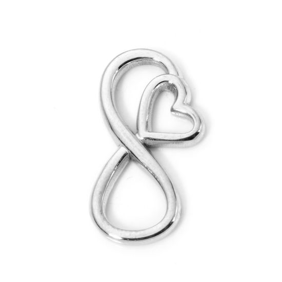 Image de 2 Pcs Connecteurs Pendentifs Breloques en 304 Acier Inoxydable Argent Mat Symbole"Infini" Cœur 22mm x 12mm