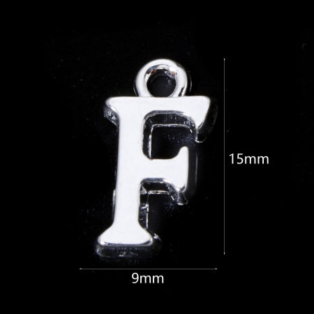 Immagine di 30 Pz Lega di Zinco Ciondoli Argento Placcato Lettera Maiuscola Lettere " F " 15mm x 9mm