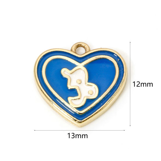 Picture of 2 PCs Brass Charms 18K Real Gold Plated Dark Blue Heart Capricornus Sign Of Zodiac Constellations Enamel 13mm x 12mm