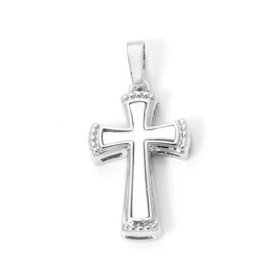 Изображение 1 Piece Natural Shell & Brass Religious Charm Pendant Cross 28mm x 13mm