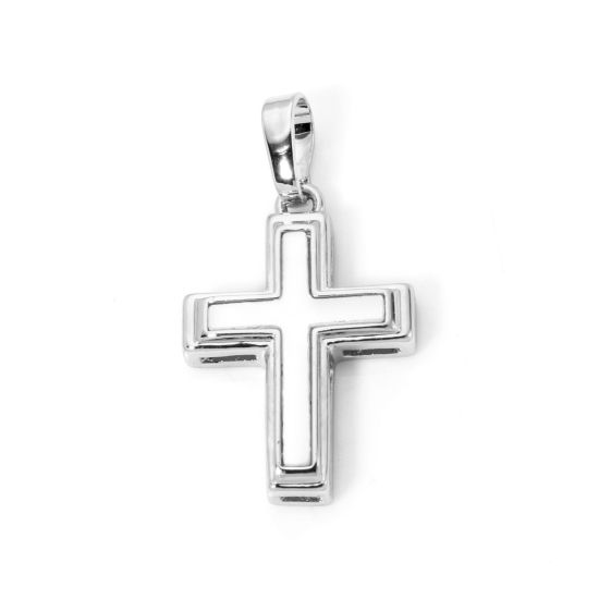 Изображение 1 Piece Natural Shell & Brass Religious Charm Pendant Cross 27mm x 14mm