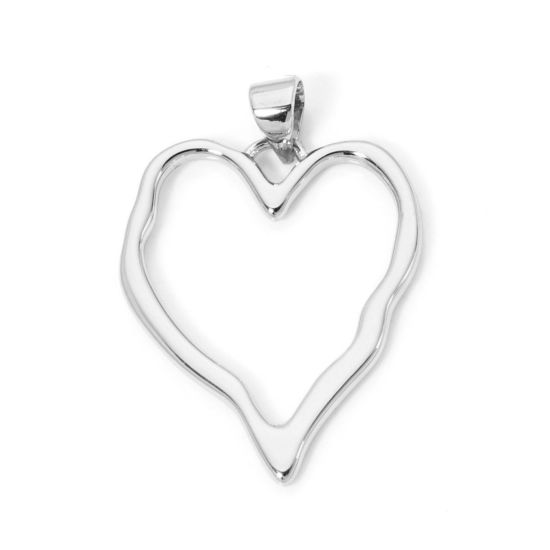 Picture of 2 PCs Brass Geometric Pendants Platinum Plated Heart Hollow 3.2cm x 2.2cm