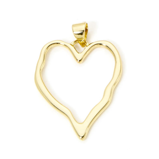 Picture of 2 PCs Brass Geometric Pendants 18K Gold Plated Heart Hollow 3.2cm x 2.2cm