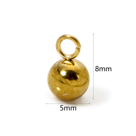 Picture of 20 PCs Eco-friendly PVD Vacuum Plating 304 Stainless Steel Charms 18K Real Gold Plated Ball 3D 8mm x 5mm