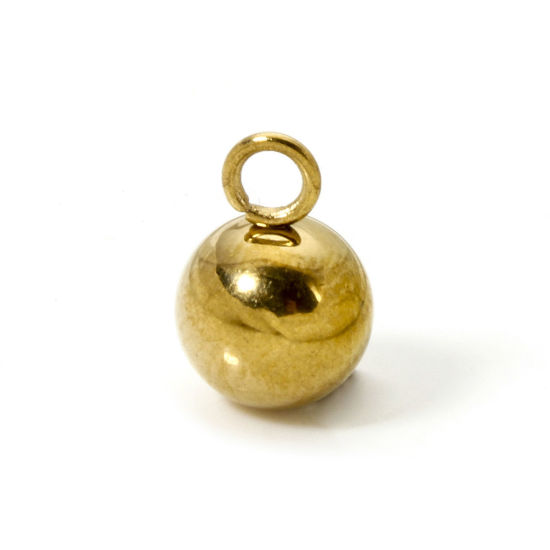 Picture of 20 PCs Eco-friendly PVD Vacuum Plating 304 Stainless Steel Charms 18K Real Gold Plated Ball 3D 9mm x 6mm