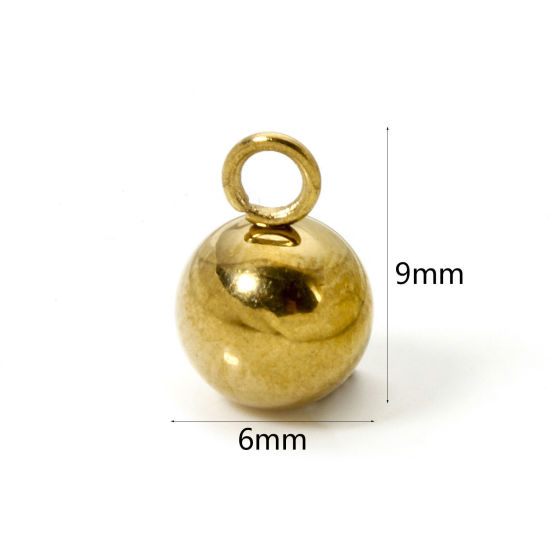 Picture of 20 PCs Eco-friendly PVD Vacuum Plating 304 Stainless Steel Charms 18K Real Gold Plated Ball 3D 9mm x 6mm