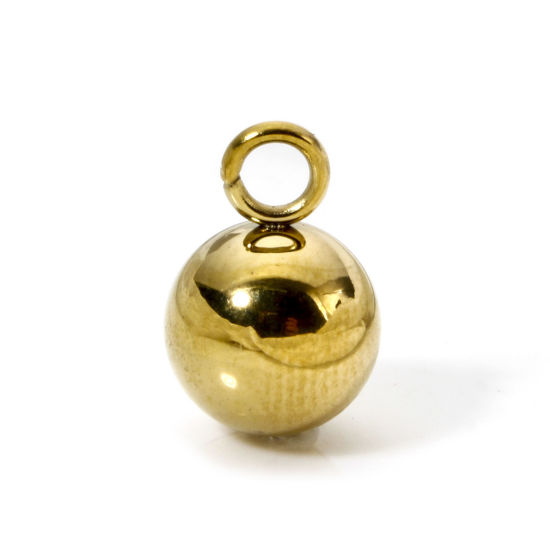 Picture of 20 PCs Eco-friendly PVD Vacuum Plating 304 Stainless Steel Charms 18K Real Gold Plated Ball 3D 12mm x 8mm