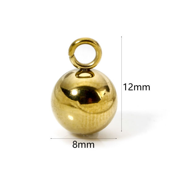 Picture of 20 PCs Eco-friendly PVD Vacuum Plating 304 Stainless Steel Charms 18K Real Gold Plated Ball 3D 12mm x 8mm