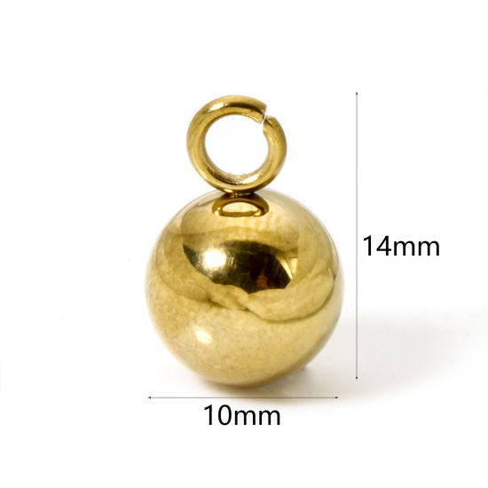 Picture of 20 PCs Eco-friendly PVD Vacuum Plating 304 Stainless Steel Charms 18K Real Gold Plated Ball 3D 14mm x 10mm