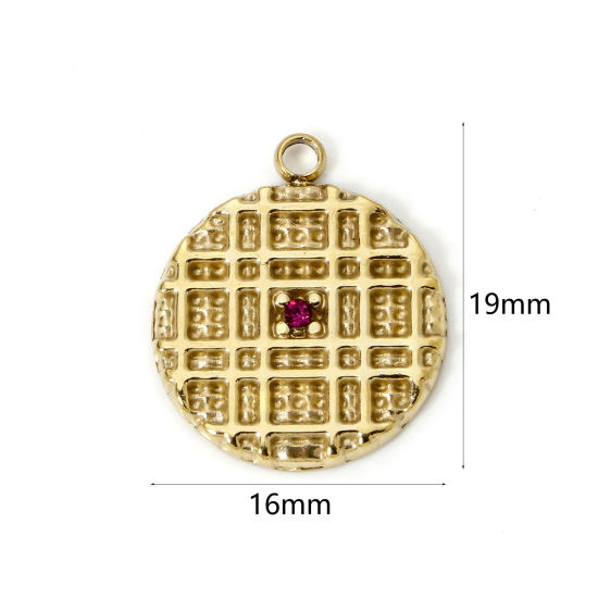 Imagen de 1 Unidad Recubrimiento al Vacío PVD Ecológico 304 Acero Inoxidable Colgantes Galleta 14K Oro Real Chapado Fucsia Rhinestone 19mm x 16mm