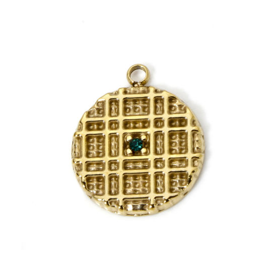 Imagen de 1 Unidad Recubrimiento al Vacío PVD Ecológico 304 Acero Inoxidable Colgantes Galleta 14K Oro Real Chapado Verde Rhinestone 19mm x 16mm