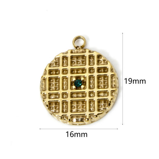 Imagen de 1 Unidad Recubrimiento al Vacío PVD Ecológico 304 Acero Inoxidable Colgantes Galleta 14K Oro Real Chapado Verde Rhinestone 19mm x 16mm