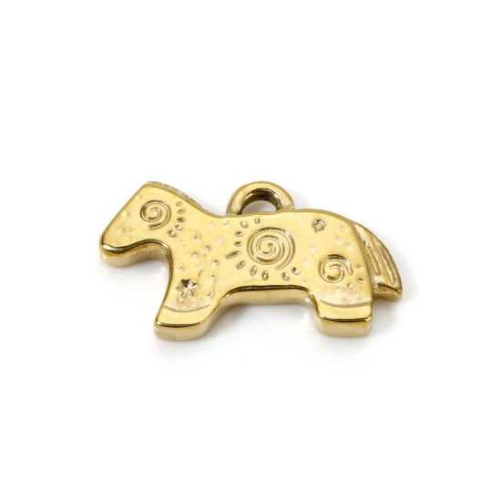 2 個 エコフレンドリー PVD真空メッキ 304ステンレス鋼 チャーム 馬 18Kリアルゴールドメッキ 18.5mm x 11mm、 の画像