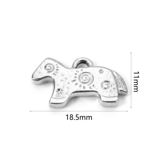 2 個 エコフレンドリー PVD真空メッキ 304ステンレス鋼 チャーム 馬 シルバートーン 18.5mm x 11mm、 の画像