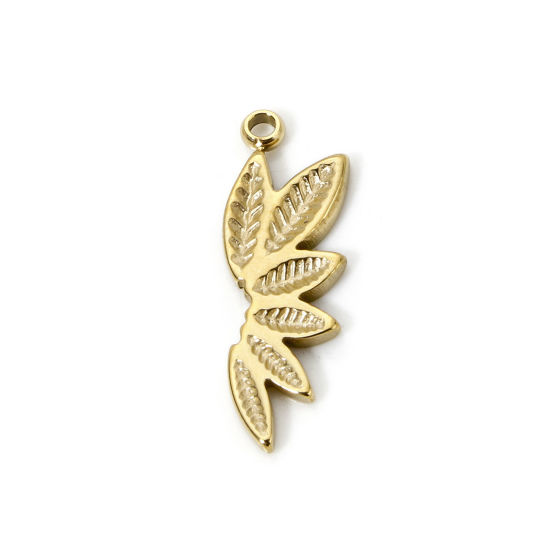 Imagen de 2 Unidades Recubrimiento al Vacío PVD Ecológico 304 Acero Inoxidable Colección Flora Colgantes Hoja 18K Oro Real Chapado 20mm x 7mm