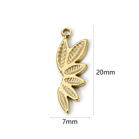 Imagen de 2 Unidades Recubrimiento al Vacío PVD Ecológico 304 Acero Inoxidable Colección Flora Colgantes Hoja 18K Oro Real Chapado 20mm x 7mm