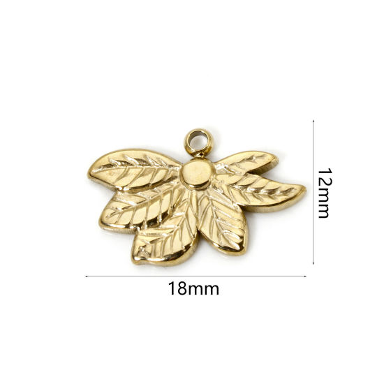 Imagen de 2 Unidades Recubrimiento al Vacío PVD Ecológico 304 Acero Inoxidable Colección Flora Colgantes Hoja Tono de Plata 18mm x 12mm
