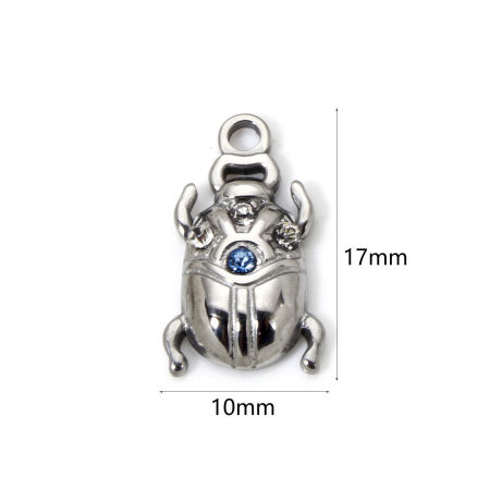 Picture of Eco-friendly PVD Vacuum Plating 304 Stainless Steel Insect Charms Multicolor Ladybug Animal Multicolor Rhinestone 17mm x 10mm