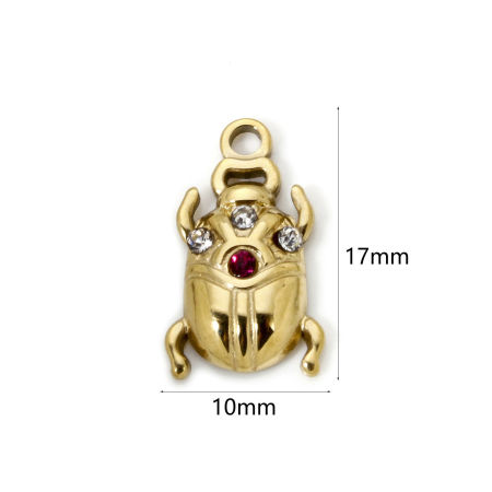 Picture of Eco-friendly PVD Vacuum Plating 304 Stainless Steel Insect Charms Multicolor Ladybug Animal Multicolor Rhinestone 17mm x 10mm