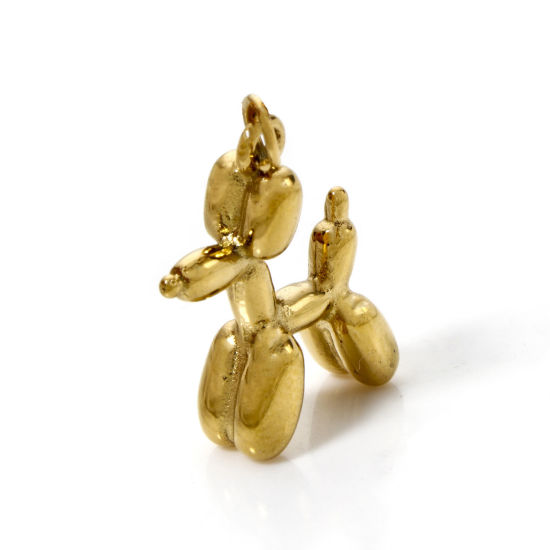 Immagine di 1 Pz Placcatura Sottovuoto PVD Ecologica 304 Acciaio Inossidabile Ciondoli Cane 18K Vero Oro Placcato 3D 21mm x 15mm