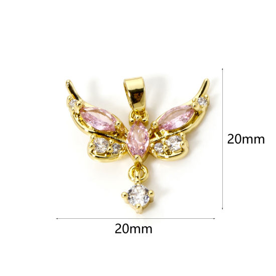 Picture of 2 PCs Brass Charm Pendant 18K Gold Plated Butterfly Animal Clear Cubic Zirconia 20mm x 20mm