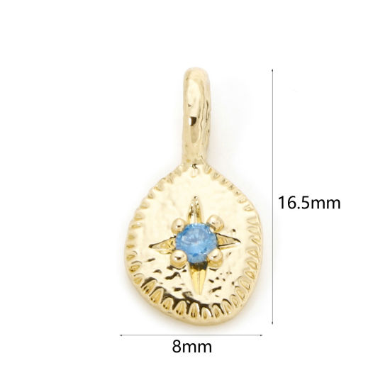 Picture of 2 PCs Brass Galaxy Charms 18K Gold Plated Irregular Star Blue Cubic Zirconia 16.5mm x 8mm