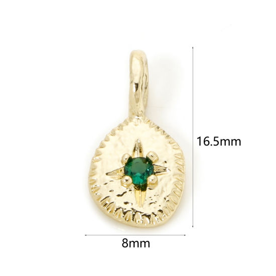 Picture of 2 PCs Brass Galaxy Charms 18K Gold Plated Irregular Star Green Cubic Zirconia 16.5mm x 8mm