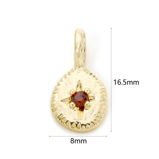 Picture of 2 PCs Brass Galaxy Charms 18K Gold Plated Irregular Star Red Cubic Zirconia 16.5mm x 8mm