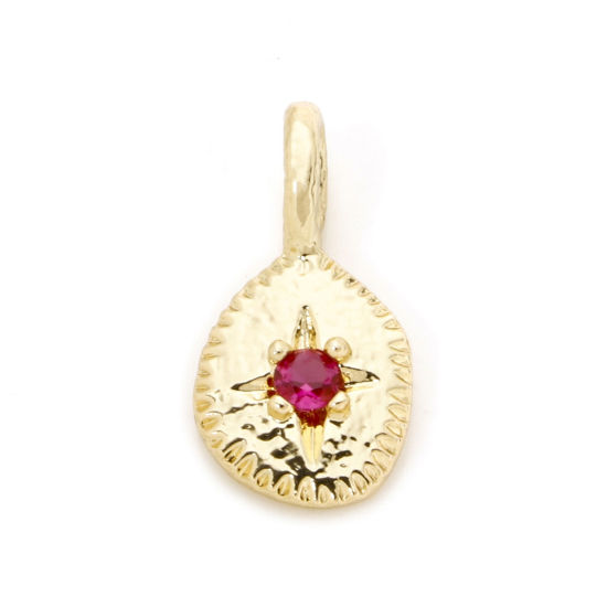 Picture of 2 PCs Brass Galaxy Charms 18K Gold Plated Irregular Star Fuchsia Cubic Zirconia 16.5mm x 8mm