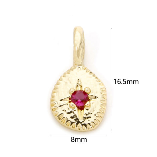 Picture of 2 PCs Brass Galaxy Charms 18K Gold Plated Irregular Star Fuchsia Cubic Zirconia 16.5mm x 8mm