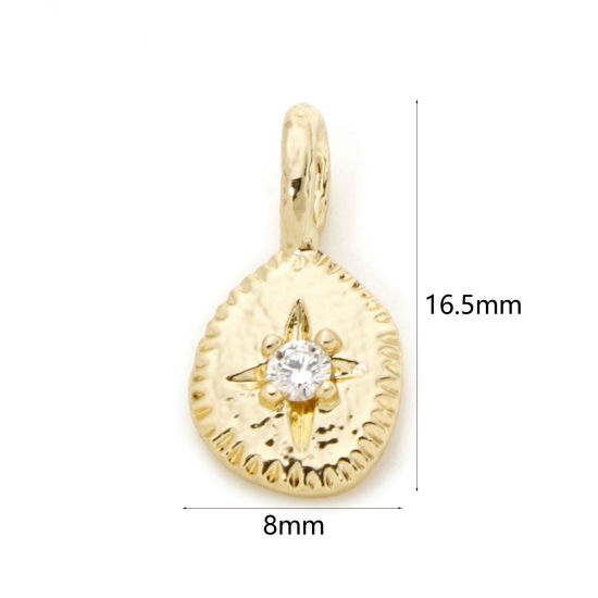 Picture of 2 PCs Brass Galaxy Charms 18K Gold Plated Irregular Star Clear Cubic Zirconia 16.5mm x 8mm