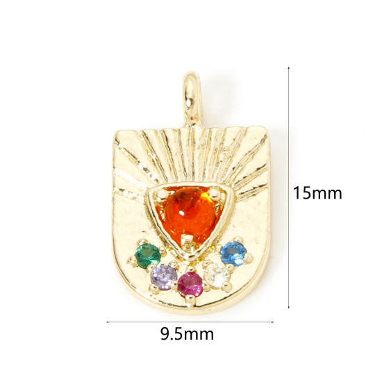 Picture of 1 Piece Brass Charms 18K Gold Plated Sun Rays Multicolour Cubic Zirconia 15mm x 9.5mm