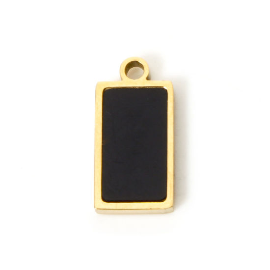 Изображение 1 Piece Vacuum Plating 304 Stainless Steel & Natural Shell Charms 18K Gold Plated Black Rectangle 12mm x 6mm