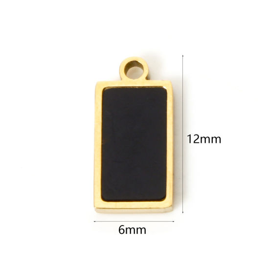 Изображение 1 Piece Vacuum Plating 304 Stainless Steel & Natural Shell Charms 18K Gold Plated Black Rectangle 12mm x 6mm