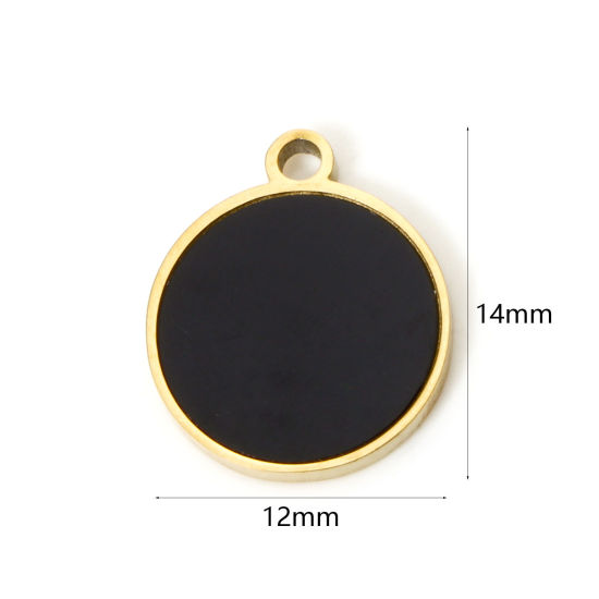 Изображение 1 Piece Vacuum Plating 304 Stainless Steel & Natural Shell Charms 18K Gold Plated Black Round 14mm x 12mm