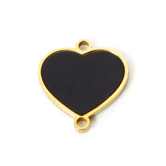 Изображение 1 Piece Vacuum Plating 304 Stainless Steel & Natural Shell Charms 18K Gold Plated Black Heart 13mm x 12mm