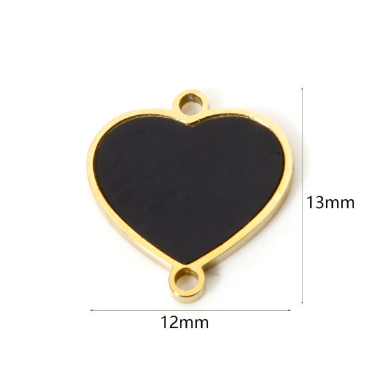 Изображение 1 Piece Vacuum Plating 304 Stainless Steel & Natural Shell Charms 18K Gold Plated Black Heart 13mm x 12mm