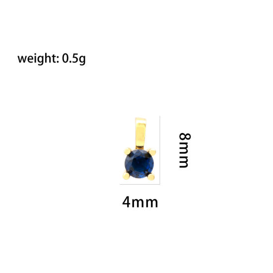 Picture of 5 PCs Brass Charms 18K Gold Plated Square Round Mini Deep Blue Cubic Zirconia 8mm x 4mm