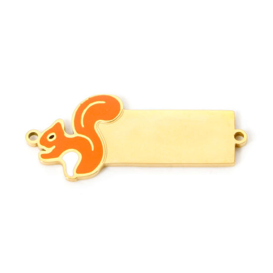 Picture of 1 Piece 304 Stainless Steel Blank Stamping Tags Connectors Charms Pendants Rectangle Squirrel 18K Gold Plated Enamel 3.1cm x 1cm