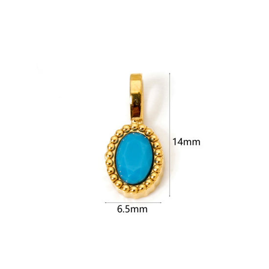 Picture of 2 PCs Eco-friendly PVD Vacuum Plating 304 Stainless Steel Charms 14K Gold Plated Blue Oval 14mm x 6.5mm