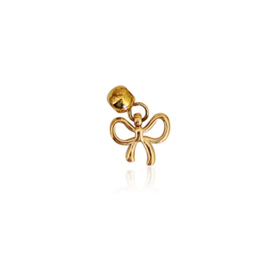Bild von 1 Stück Umweltfreundliche PVD-Vakuumbeschichtung 304 Edelstahl Slider Perlen Charm Anhänger 18K Vergoldet Schleife 13mm x 9mm
