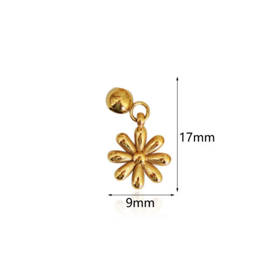 Bild von 1 Stück Umweltfreundliche PVD-Vakuumbeschichtung 304 Edelstahl Slider Perlen Charm Anhänger 18K Vergoldet Gänseblümchen 17mm x 9mm