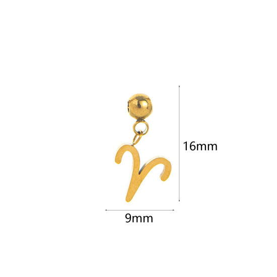 Изображение 1 Piece Eco-friendly PVD Vacuum Plating 304 Stainless Steel Charms 18K Gold Plated Aries Sign Of Zodiac Constellations Swipeable 16mm x 9mm