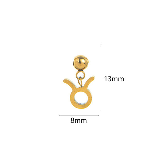 Изображение 1 Piece Eco-friendly PVD Vacuum Plating 304 Stainless Steel Charms 18K Gold Plated Taurus Sign Of Zodiac Constellations Swipeable 13mm x 8mm