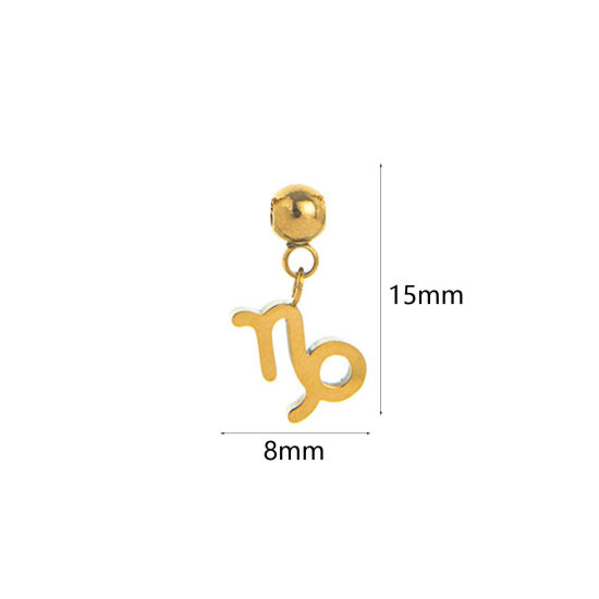 Изображение 1 Piece Eco-friendly PVD Vacuum Plating 304 Stainless Steel Charms 18K Gold Plated Capricornus Sign Of Zodiac Constellations Swipeable 15mm x 8mm