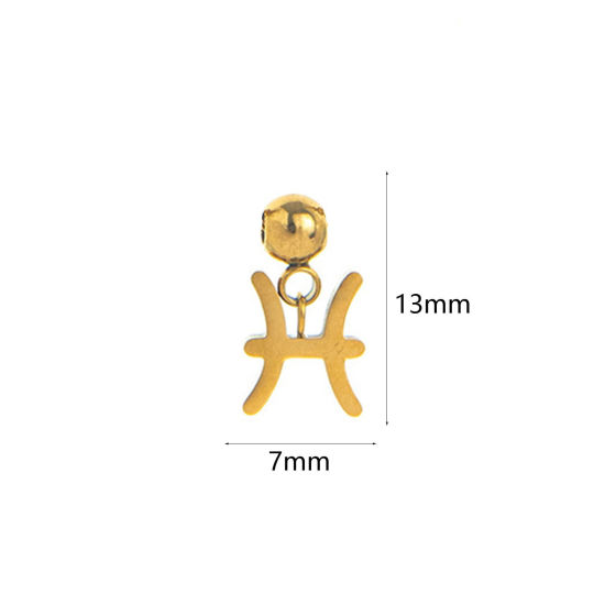 Изображение 1 Piece Eco-friendly PVD Vacuum Plating 304 Stainless Steel Charms 18K Gold Plated Pisces Sign Of Zodiac Constellations Swipeable 13mm x 7mm