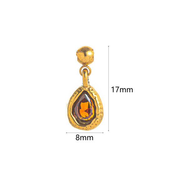 Picture of 1 Piece Eco-friendly PVD Vacuum Plating 304 Stainless Steel Birthstone Charms 18K Gold Plated January Swipeable Coffee Cubic Zirconia 17mm x 8mm