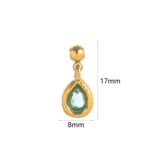 Picture of 1 Piece Eco-friendly PVD Vacuum Plating 304 Stainless Steel Birthstone Charms 18K Gold Plated March Swipeable Aqua Blue Cubic Zirconia 17mm x 8mm