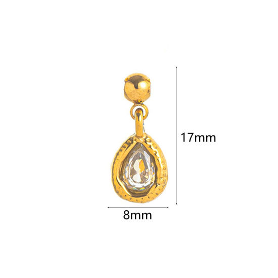 Picture of 1 Piece Eco-friendly PVD Vacuum Plating 304 Stainless Steel Birthstone Charms 18K Gold Plated April Swipeable Clear Cubic Zirconia 17mm x 8mm